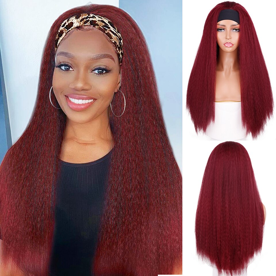 Synthetic Wigs Yaki Straight Headband Wigs for Women 28 inch Afro Kinky Straight Headband Wigs Ombre Heat Resistant