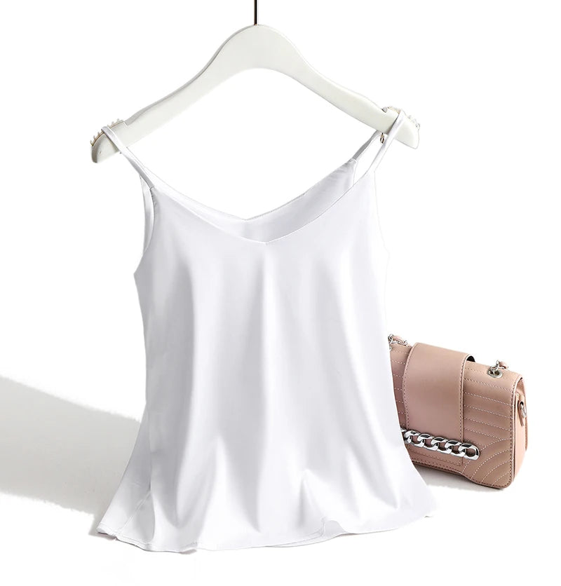 Bxoxo Spaghetti Strap Top Women Halter V Neck Basic White Cami Sleeveless Satin Silk Tank Tops Women'S Summer Camisole