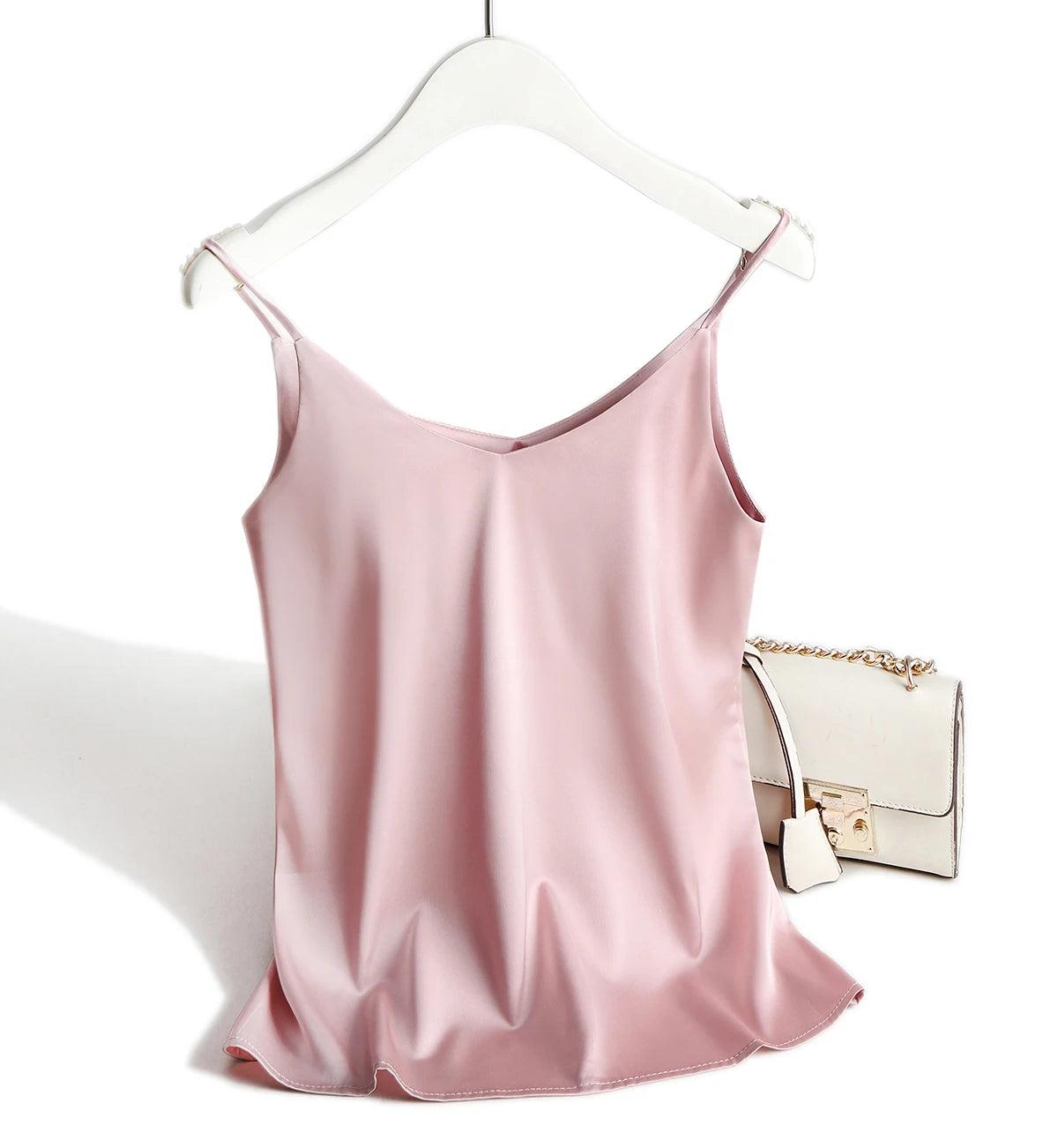 Bxoxo Spaghetti Strap Top Women Halter V Neck Basic White Cami Sleeveless Satin Silk Tank Tops Women'S Summer Camisole