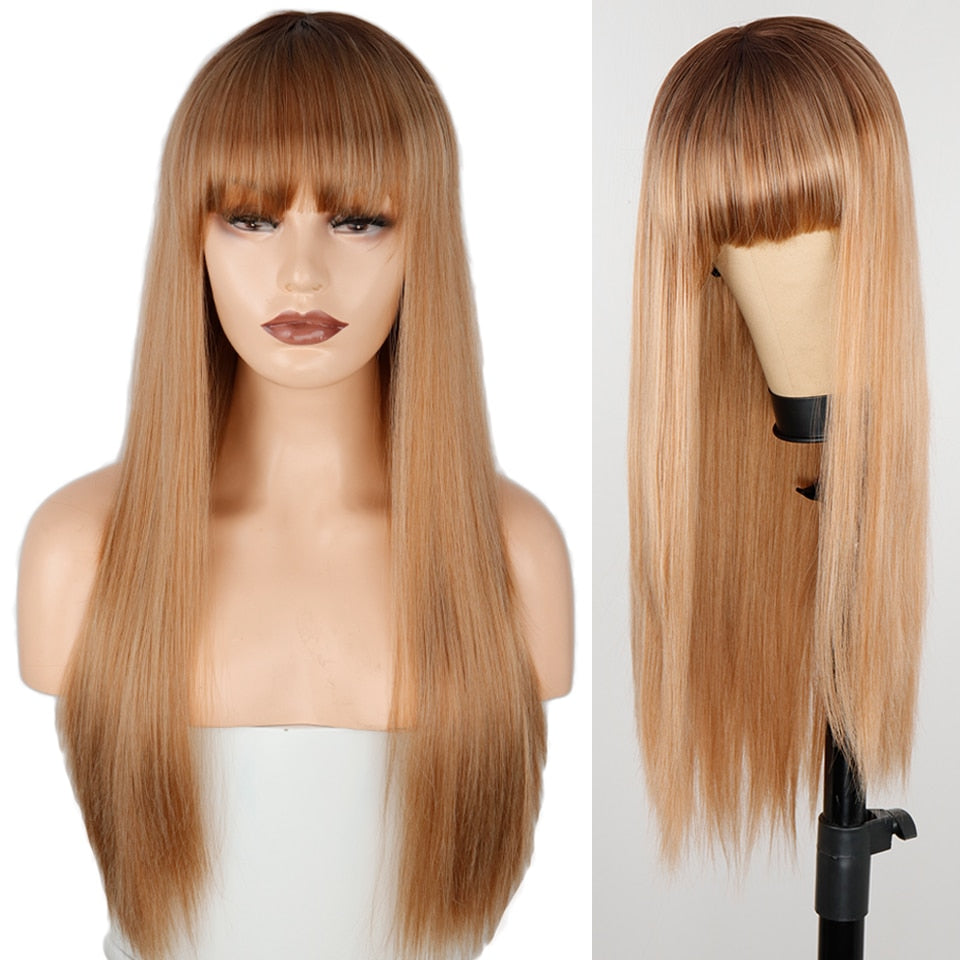 BXOXO Long Orange Wig with Bangs Straight Orange Wigs for Women Cosplay Long Synthetic Orange Wig Natural Looking for Daily Wear