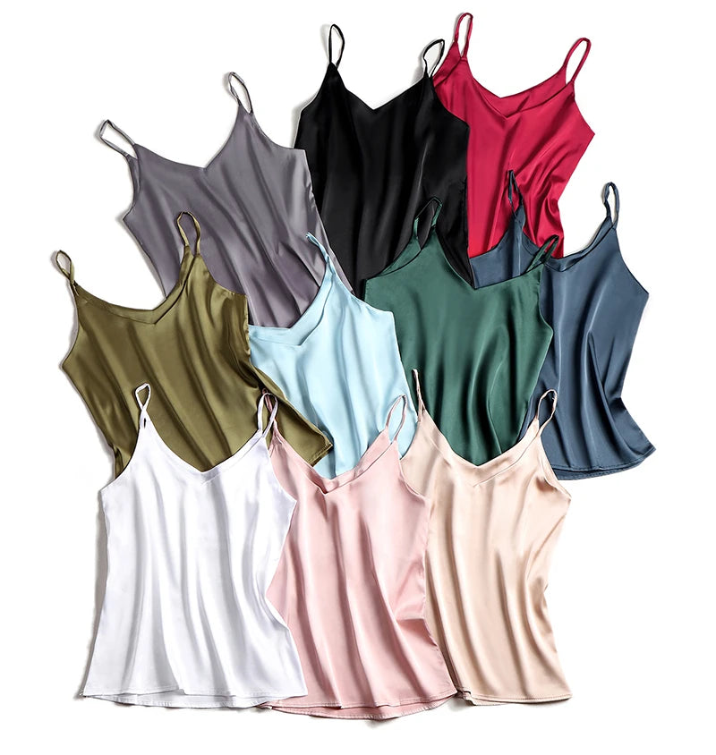 Bxoxo Spaghetti Strap Top Women Halter V Neck Basic White Cami Sleeveless Satin Silk Tank Tops Women'S Summer Camisole