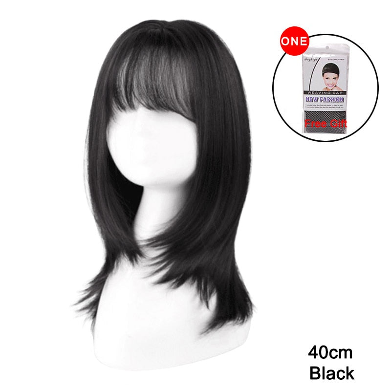 BXOXO Short Wigs with Air Bangs Hair Bob Curly Tail Wigs Synthetic Hair Natural Black Color Hair Wigs for Women Party