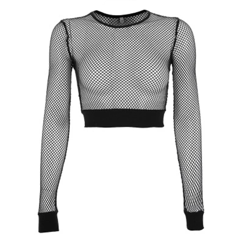 BXOXO Sexy Black Hollow Out Mesh T-Shirt Female Skinny Crop Top New Fashion Summer Basic Tops For Women Fishnet Shirt