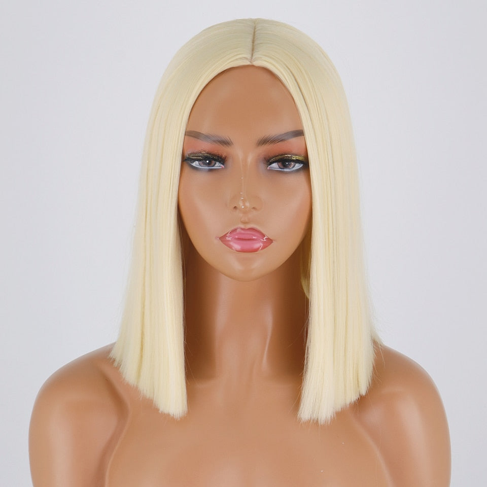BXOXO Synthetic Light Blue Wig Straight Hair Bob Cut Wig Middle Part Shoulder Length Fashion Bob Wigs for Women Cosplay Wig