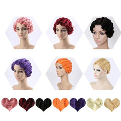 BXOXO Short Kinky Curly Synthetic Wigs For Black Women Retro Wig Female Hair Finger Wave Gold Black For Cosplay Party