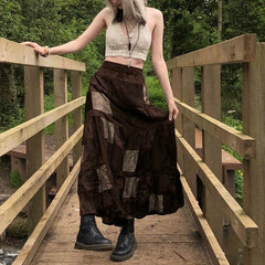Bxoxo y2k Grunge Skirt Women Fairycore Clothing Retro High Waist A Line Pleated Long Skirts Punk Gothic Skirts Streetwear
