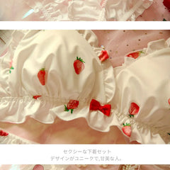 BXOXO Strawberry Cute Japanese Milk Silk Bra & Panties Set Wirefree Soft Underwear Set Kawaii Lolita Bra and Panty Set Pink Lingerie