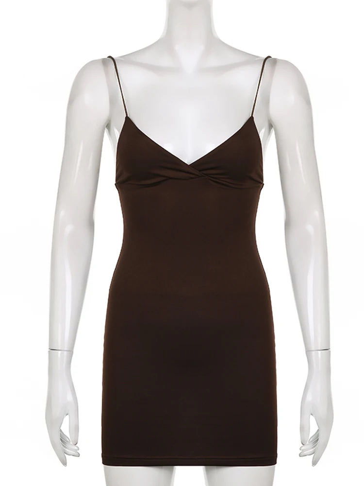 BXOXO Women Maxi Dress Summer Elegant Solid Sleeveless Nipped Waist Slim Backless Ruffled Irregular Party Dresses StreetwearVintage Brown Women Bodycon Dress Sexy V Neck Sleeveless Party Mini Dresses Solid Basic Backless Stre