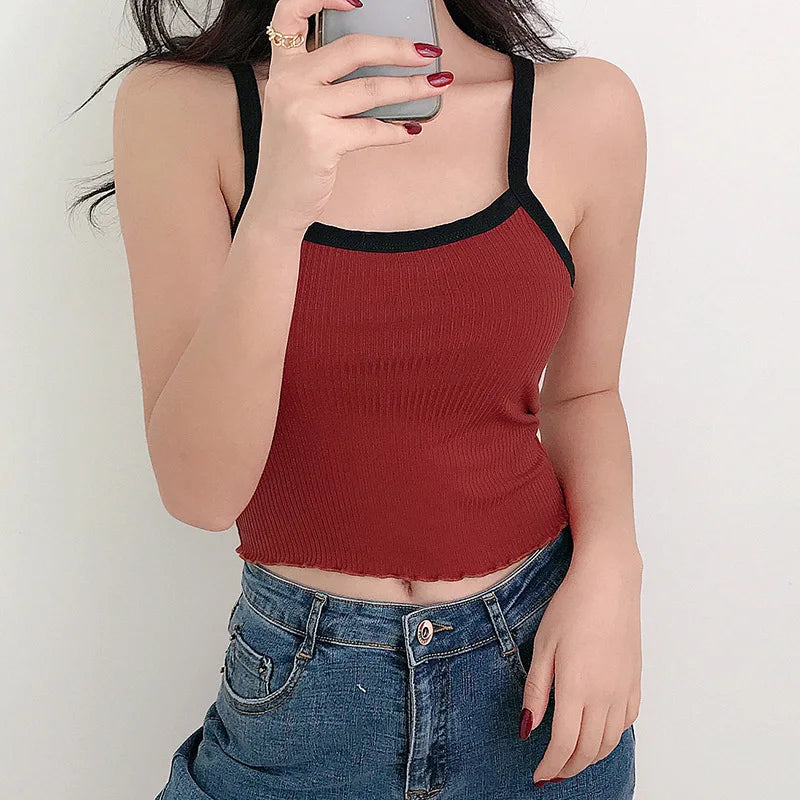 BXOXO Summer New Fashion Contrast Color Tank Top Women Casual Fitness Clothing Off Shoulder Strapless Crop Top Camisole