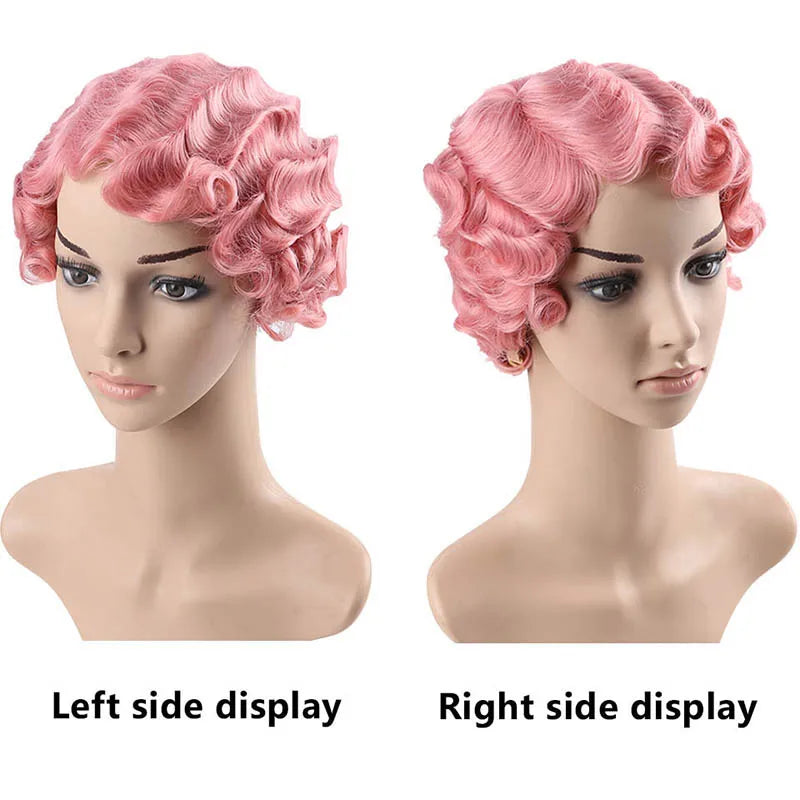 BXOXO Short Kinky Curly Synthetic Wigs For Black Women Retro Wig Female Hair Finger Wave Gold Black For Cosplay Party