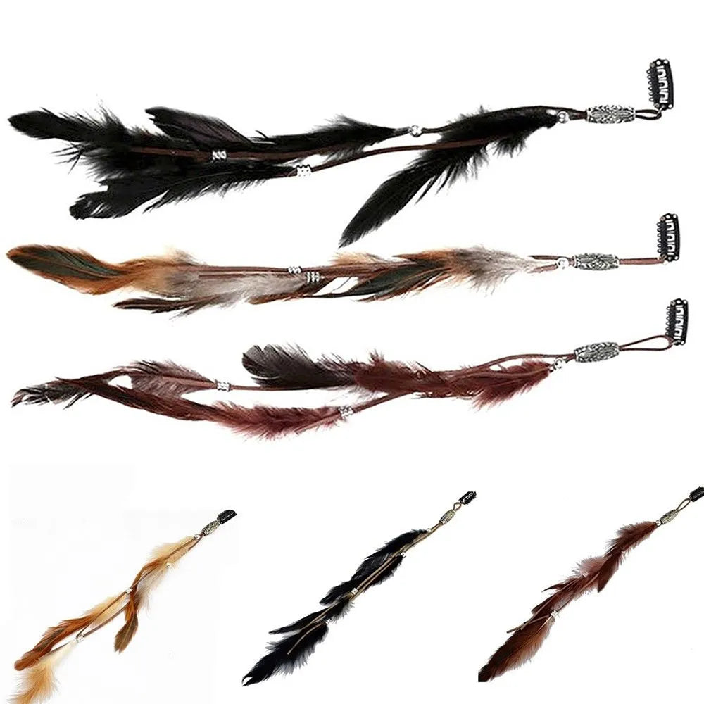 BXOXO New Fashionable Boho Feather Headband Wig Beaded Feather Headdress Handmade Hair Clip Girl Hair Accessories High Quality