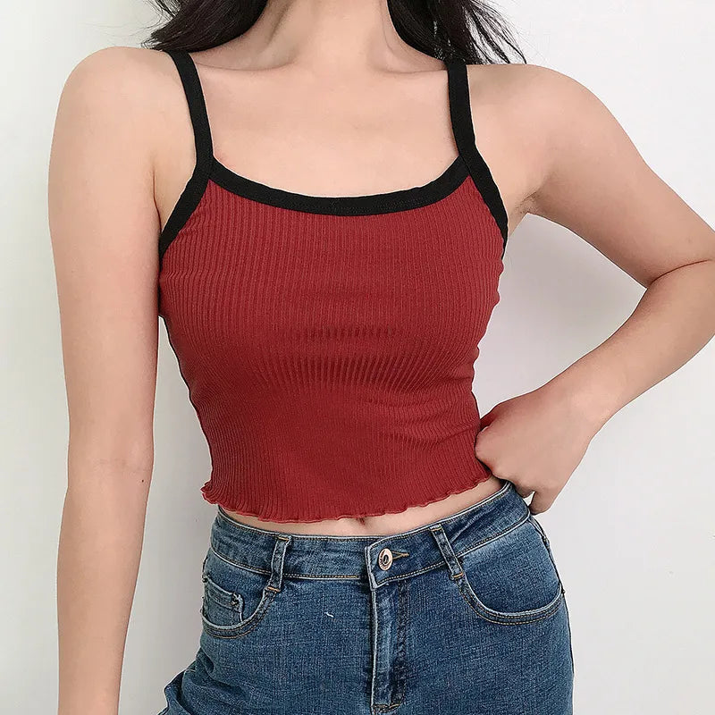 BXOXO Summer New Fashion Contrast Color Tank Top Women Casual Fitness Clothing Off Shoulder Strapless Crop Top Camisole