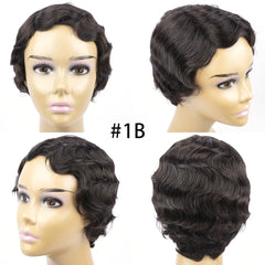 BXOXO Brazilian Short Pixie Cut Wig Human Hair Wigs Really Cute Finger Waves Hairstyles for Black Women Full Machine Made Wigs