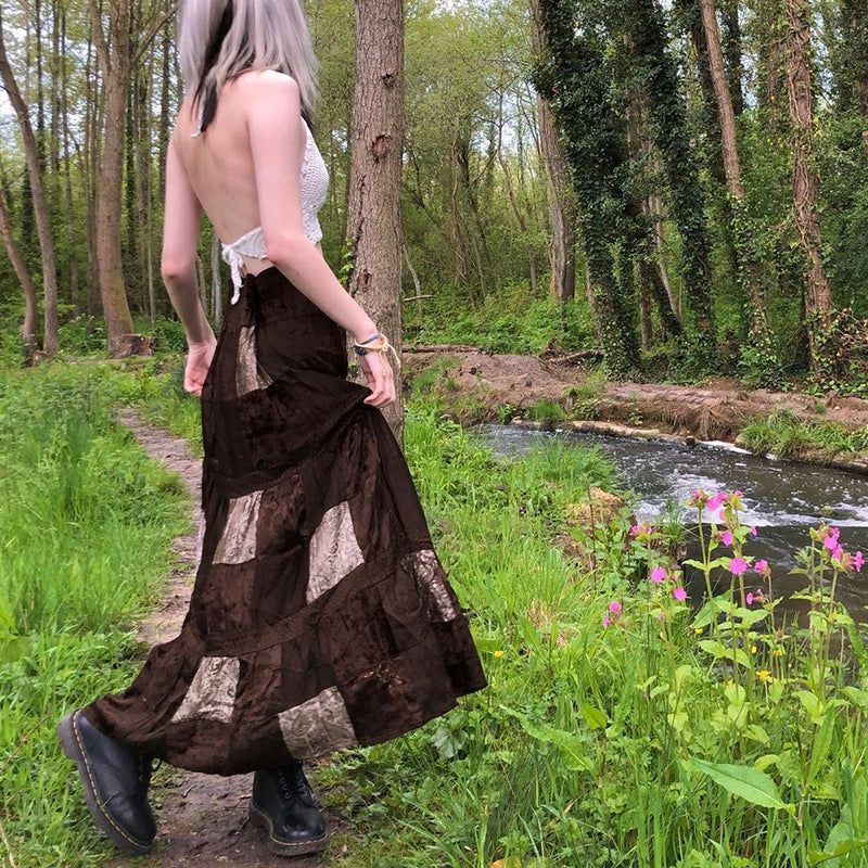 Bxoxo y2k Grunge Skirt Women Fairycore Clothing Retro High Waist A Line Pleated Long Skirts Punk Gothic Skirts Streetwear