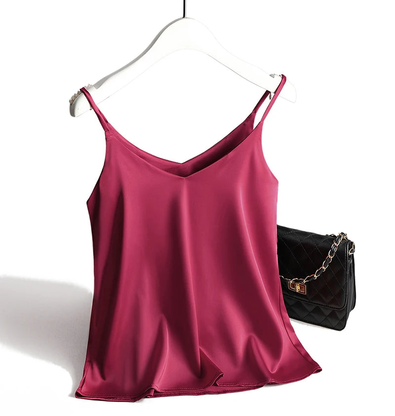 Bxoxo Spaghetti Strap Top Women Halter V Neck Basic White Cami Sleeveless Satin Silk Tank Tops Women'S Summer Camisole