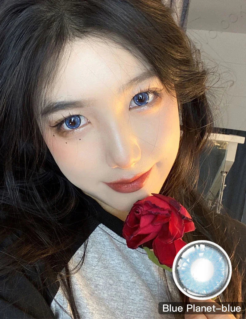 BXOXO -1 Pair Natural Blue Lenses Colored Contact Lenses for Myopia Eyes Beauty Cosmetic Eye Color Lens Yearly Use 14.2MM