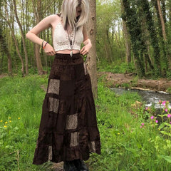 Bxoxo y2k Grunge Skirt Women Fairycore Clothing Retro High Waist A Line Pleated Long Skirts Punk Gothic Skirts Streetwear