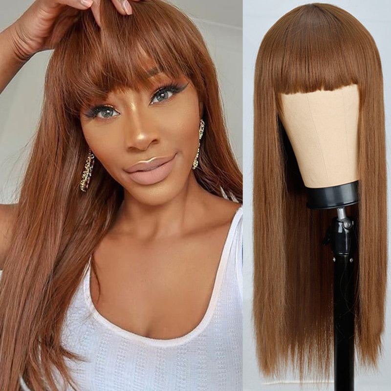 BXOXO Long Orange Wig with Bangs Straight Orange Wigs for Women Cosplay Long Synthetic Orange Wig Natural Looking for Daily Wear