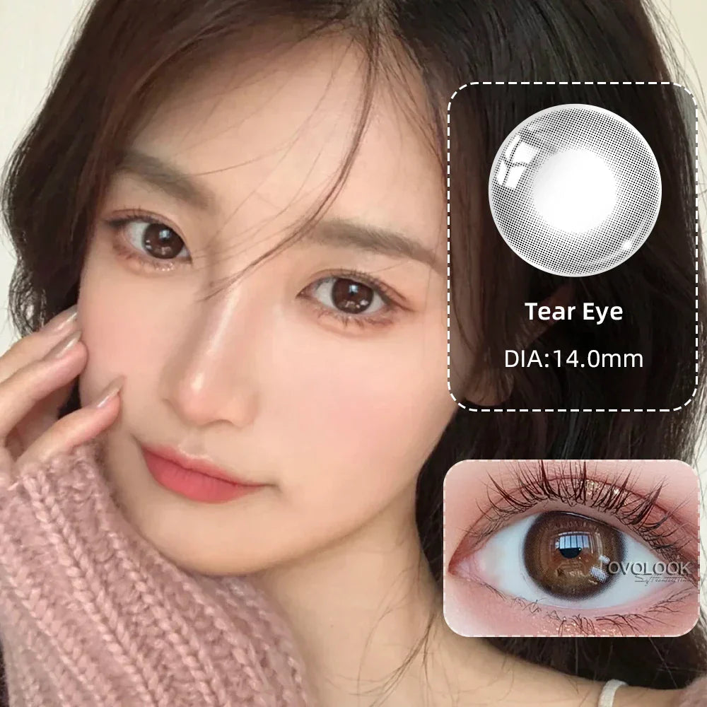 BXOXO -2pcs/pair Natural Pupil Lenses Contact Lenses for Eyes Comic Black Eyes Tear Eye 2 Tone Series Eye Contacts (dia:14mm)