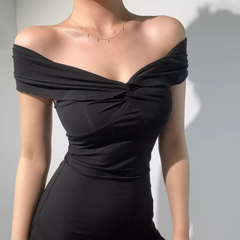 Off the Shoulder Black Dress HOT1322