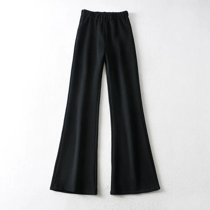 BXOXO New High Street Elastic Waist Solid Color Flare Pants For Women Spring Autumn Thick Casual Female Trouser