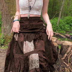 Bxoxo y2k Grunge Skirt Women Fairycore Clothing Retro High Waist A Line Pleated Long Skirts Punk Gothic Skirts Streetwear