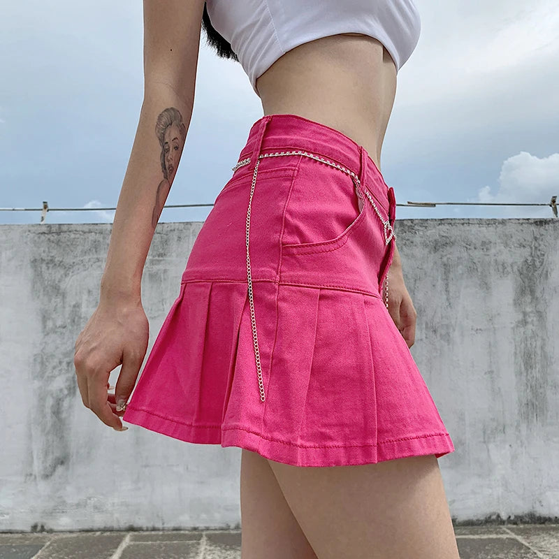 BXOXO Harajuku Punk Y2K Denim Mini Pleated Skirt Ladies Summer High Waist Jeans Shorts Skirts Women Ruffles Korean