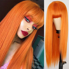 BXOXO Long Orange Wig with Bangs Straight Orange Wigs for Women Cosplay Long Synthetic Orange Wig Natural Looking for Daily Wear