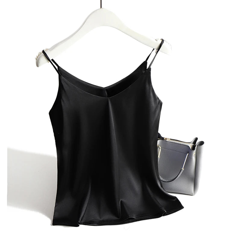 Bxoxo Spaghetti Strap Top Women Halter V Neck Basic White Cami Sleeveless Satin Silk Tank Tops Women'S Summer Camisole
