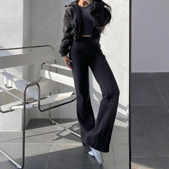 BXOXO New High Street Elastic Waist Solid Color Flare Pants For Women Spring Autumn Thick Casual Female Trouser