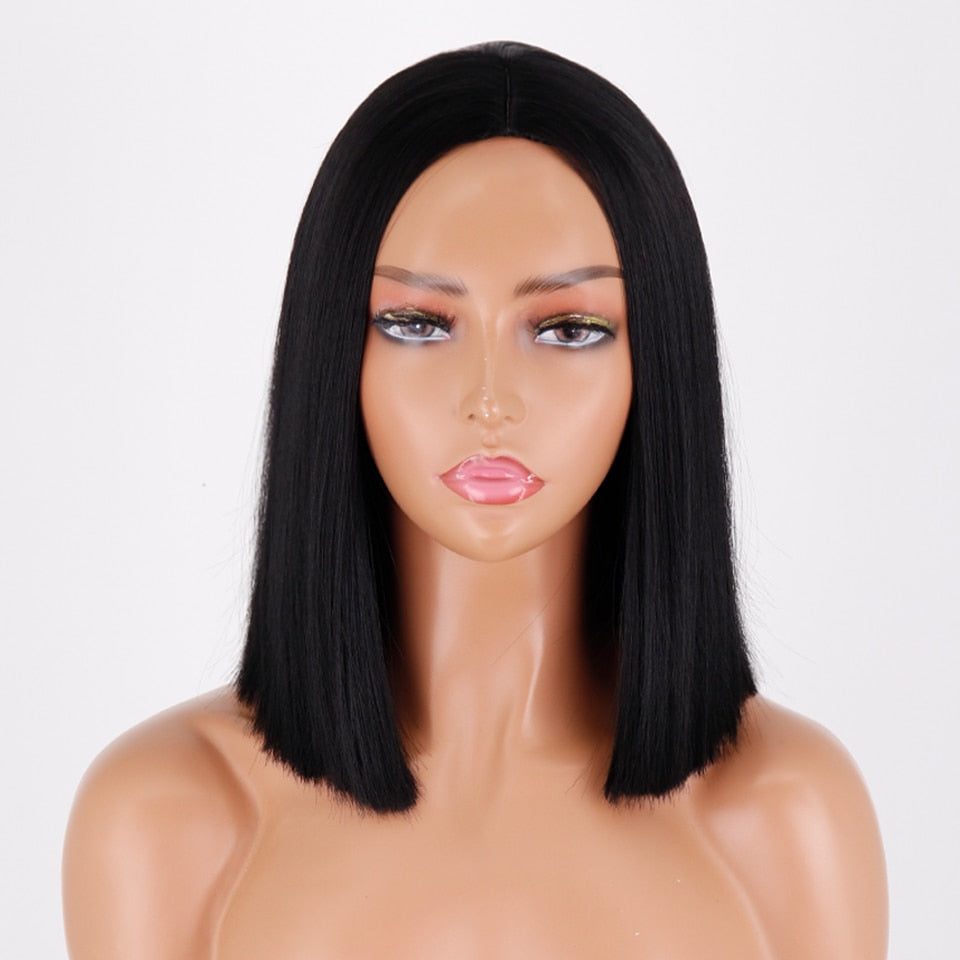 BXOXO Synthetic Light Blue Wig Straight Hair Bob Cut Wig Middle Part Shoulder Length Fashion Bob Wigs for Women Cosplay Wig
