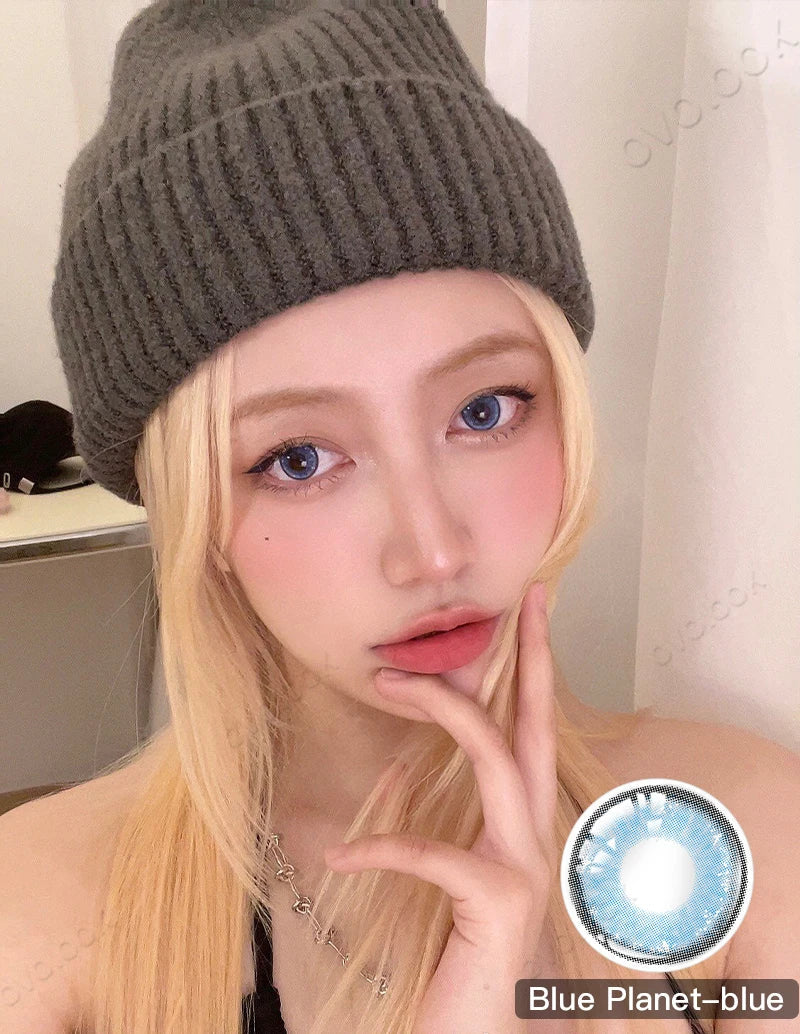 BXOXO -1 Pair Natural Blue Lenses Colored Contact Lenses for Myopia Eyes Beauty Cosmetic Eye Color Lens Yearly Use 14.2MM