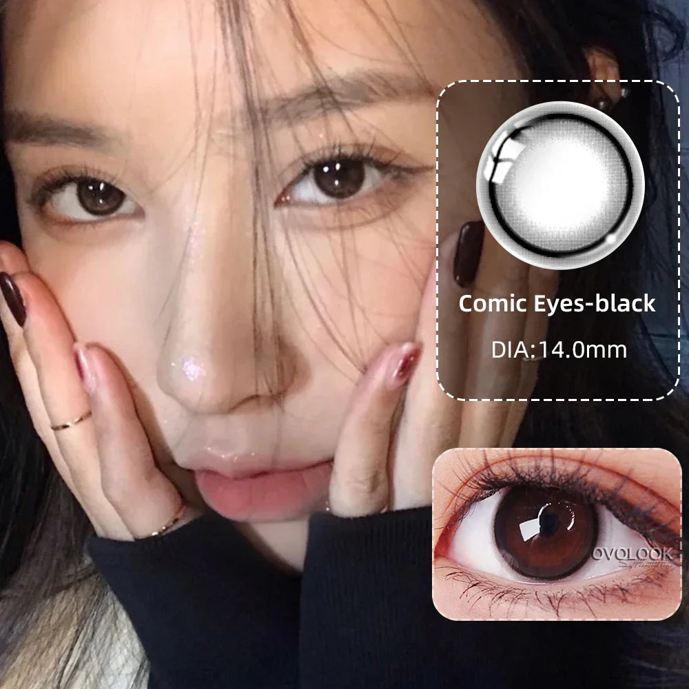 BXOXO -2pcs/pair Natural Pupil Lenses Contact Lenses for Eyes Comic Black Eyes Tear Eye 2 Tone Series Eye Contacts (dia:14mm)