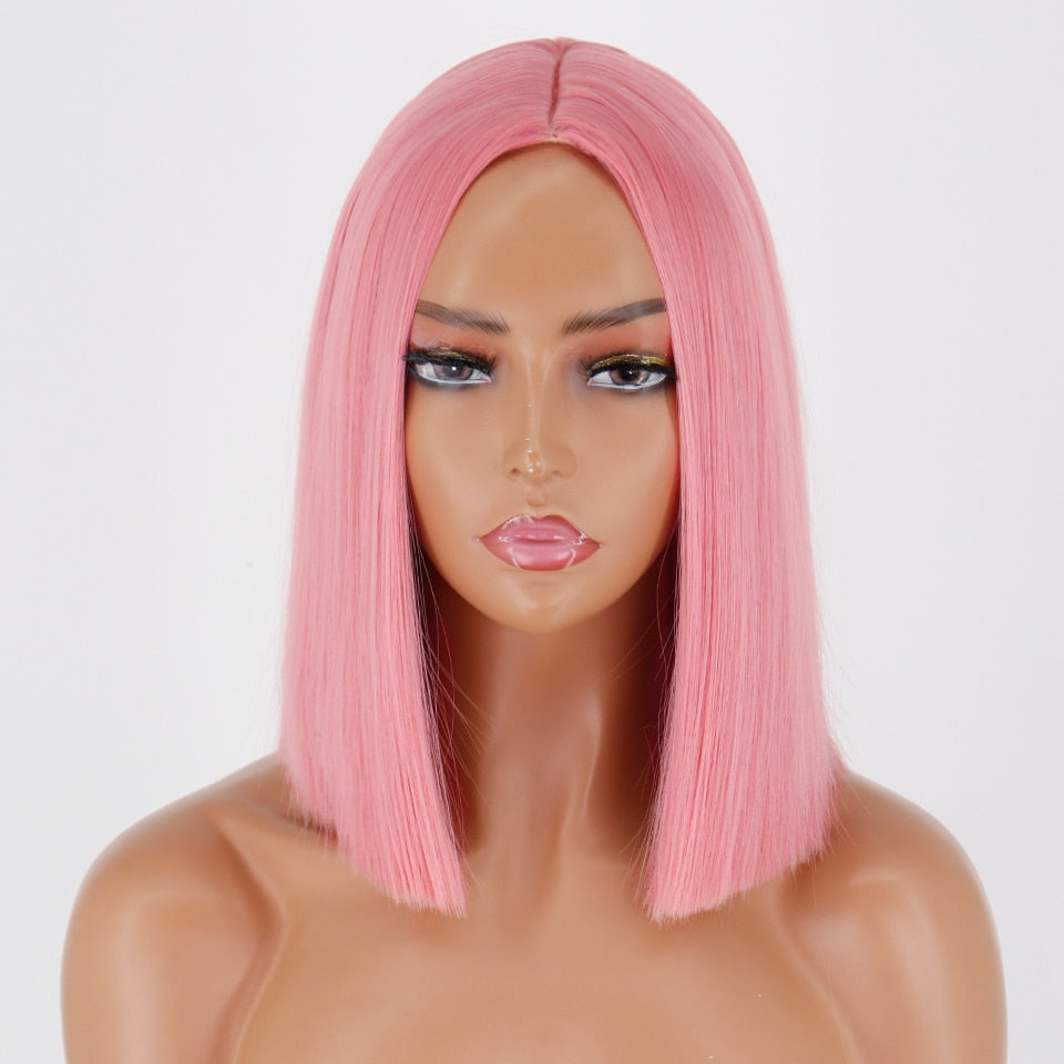 BXOXO Synthetic Light Blue Wig Straight Hair Bob Cut Wig Middle Part Shoulder Length Fashion Bob Wigs for Women Cosplay Wig