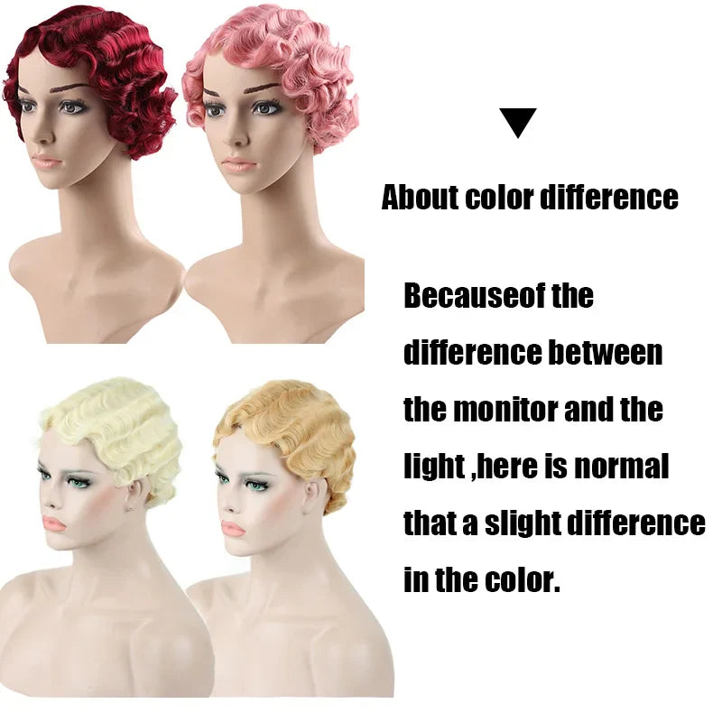 BXOXO Short Kinky Curly Synthetic Wigs For Black Women Retro Wig Female Hair Finger Wave Gold Black For Cosplay Party