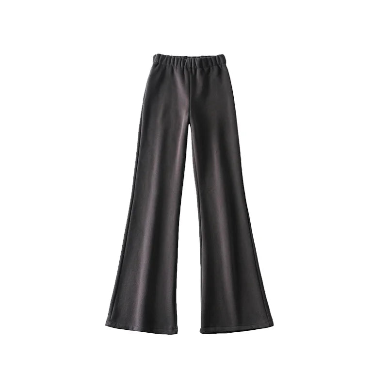 BXOXO New High Street Elastic Waist Solid Color Flare Pants For Women Spring Autumn Thick Casual Female Trouser