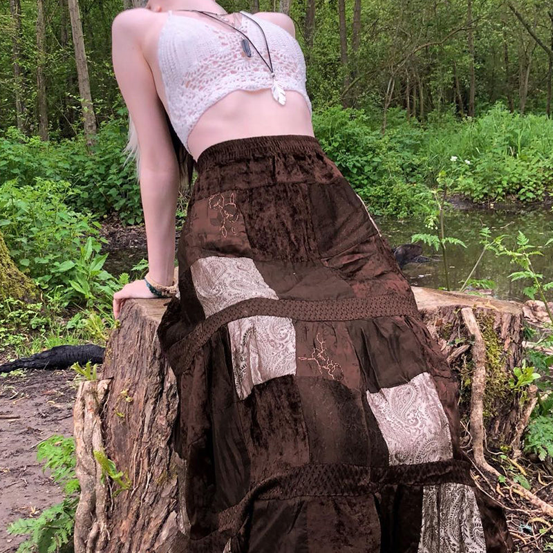 Bxoxo y2k Grunge Skirt Women Fairycore Clothing Retro High Waist A Line Pleated Long Skirts Punk Gothic Skirts Streetwear