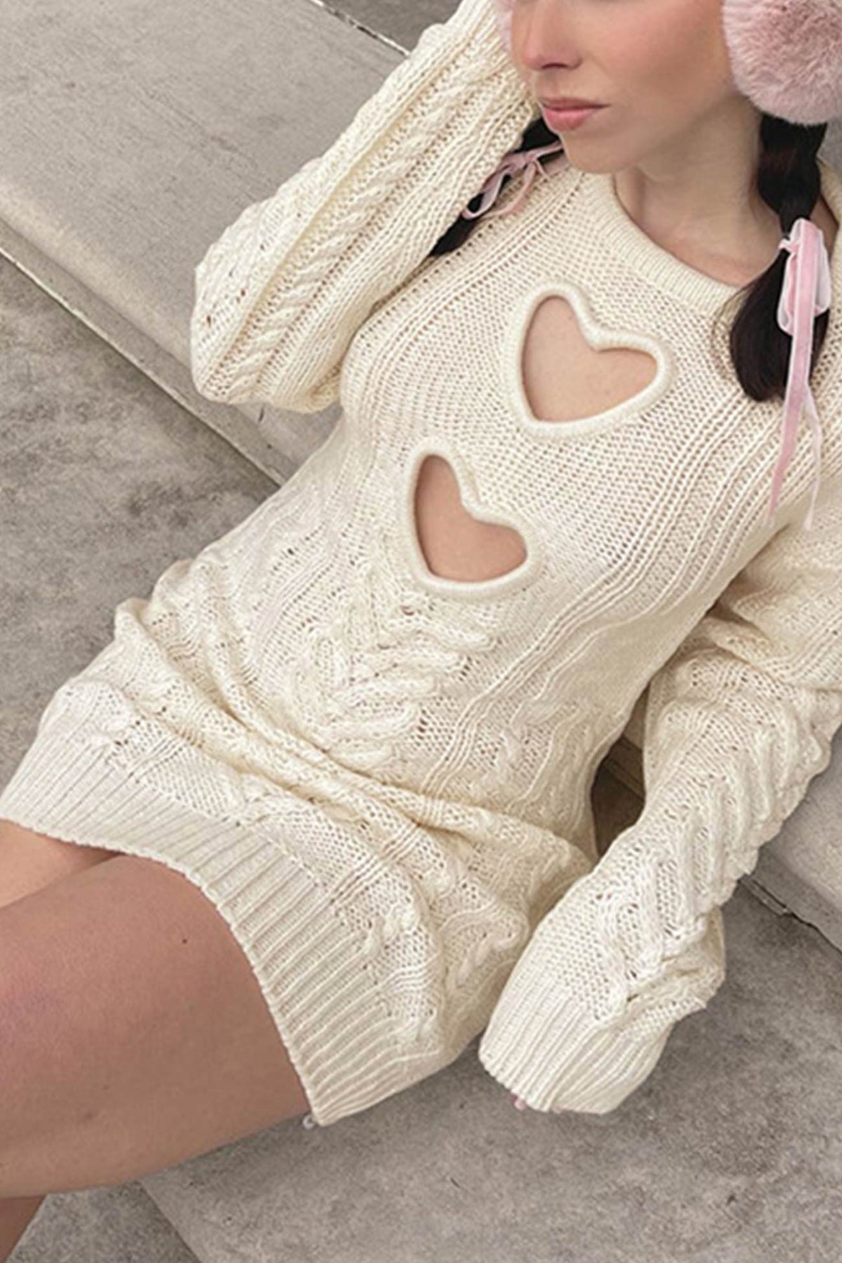 BXOXO - Heart Cutout Backless Cable Knit Dress