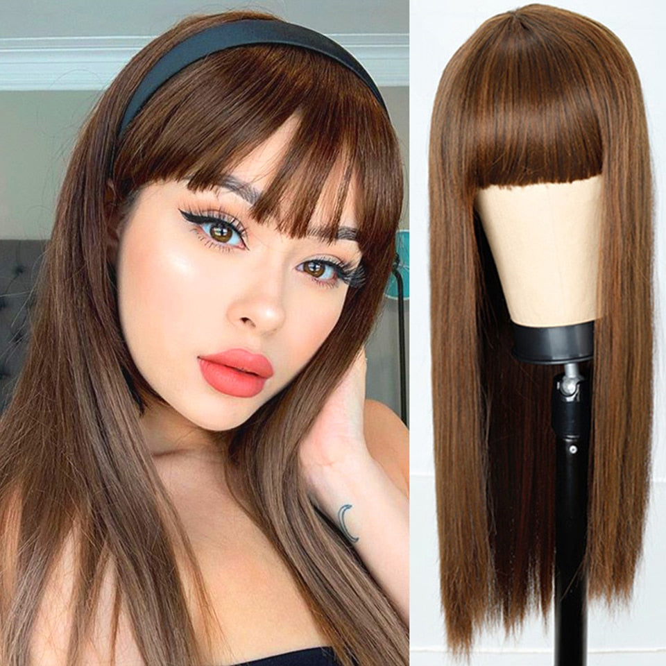 BXOXO Long Orange Wig with Bangs Straight Orange Wigs for Women Cosplay Long Synthetic Orange Wig Natural Looking for Daily Wear