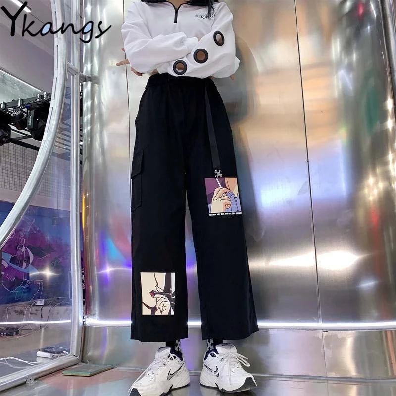 Bxoxo Plaid Ruffled Black Pants Women High Waist Kawaii Coquette Japanese Sweet Style Cute Wide Leg Trousers Harajuku Pant Vintage Y2k