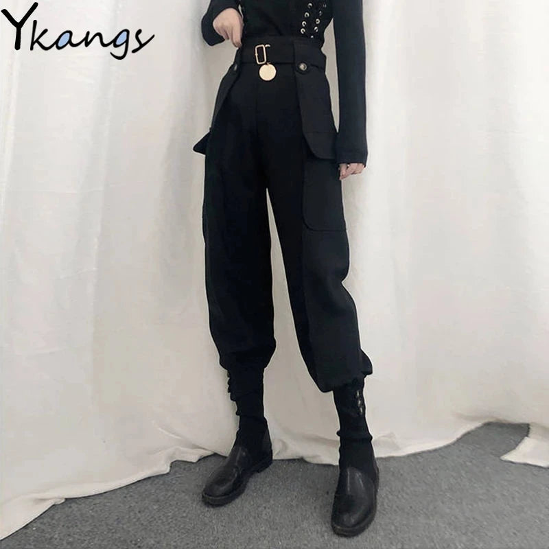 Bxoxo Plaid Ruffled Black Pants Women High Waist Kawaii Coquette Japanese Sweet Style Cute Wide Leg Trousers Harajuku Pant Vintage Y2k