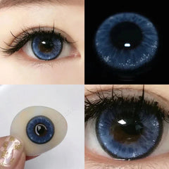 BXOXO -1 Pair Natural Blue Lenses Colored Contact Lenses for Myopia Eyes Beauty Cosmetic Eye Color Lens Yearly Use 14.2MM