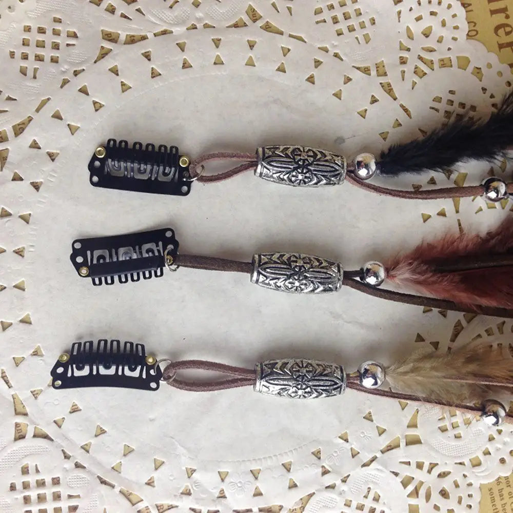 BXOXO New Fashionable Boho Feather Headband Wig Beaded Feather Headdress Handmade Hair Clip Girl Hair Accessories High Quality
