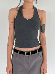 Dark Gray Rib Crop Tank Top