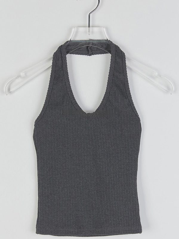 Dark Gray Rib Crop Tank Top