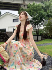 Printed Oil Painting Floral Suspender Dress