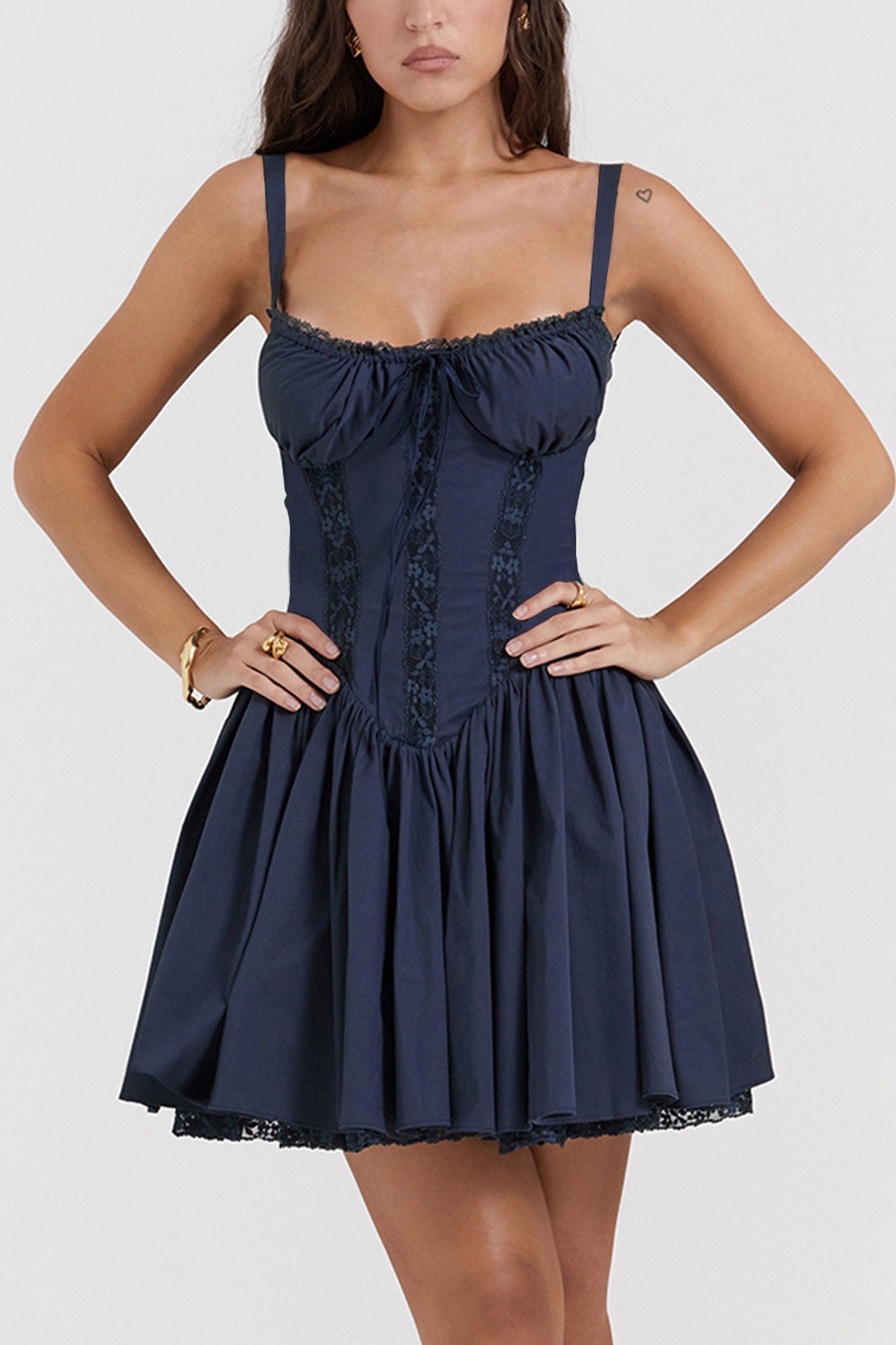 BXOXO - Lace Stitching Corset Ruched Mini Dress