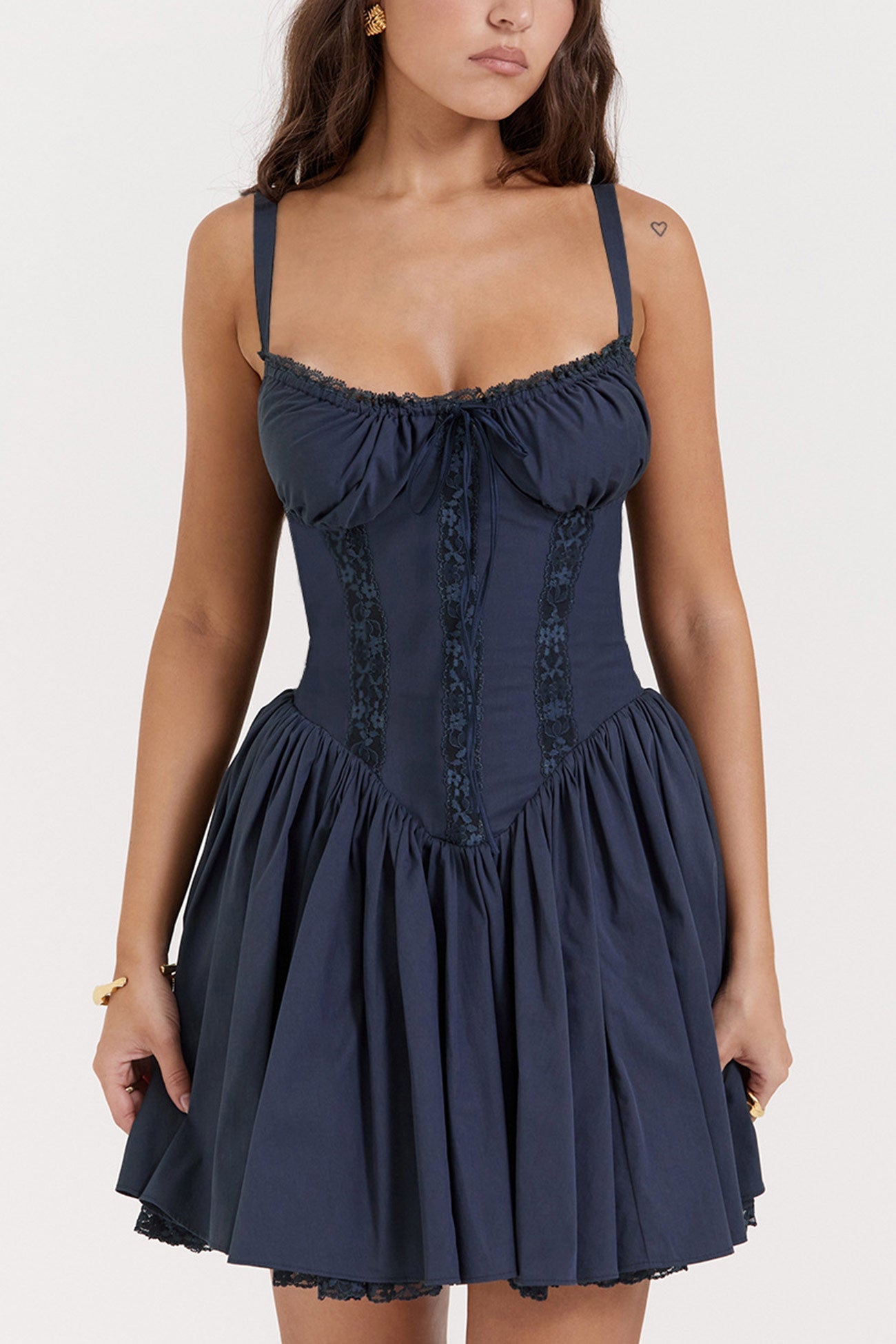 BXOXO - Lace Stitching Corset Ruched Mini Dress