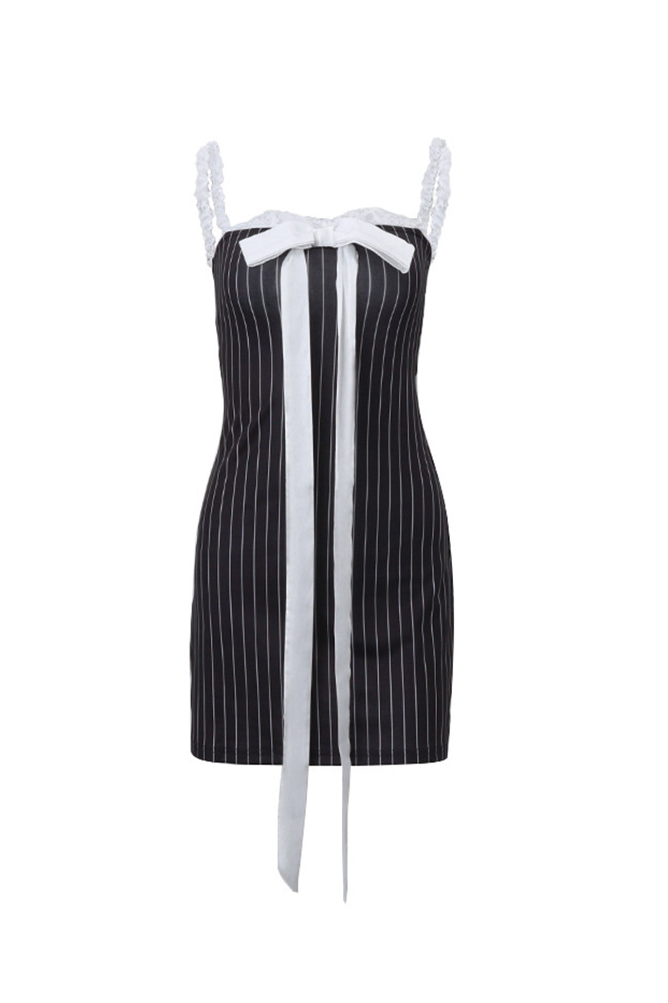 BXOXO - Lace Straps Bow-tie Striped Cami Dress
