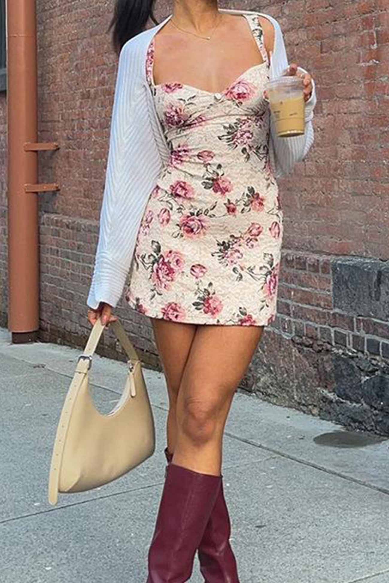 BXOXO - Lace Floral Printed Bodycon Cami Dress